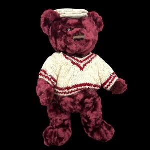 Purr Fection Teddy Bear Hat Sweater Burgundy Maroon Plush Soft Animal Toy